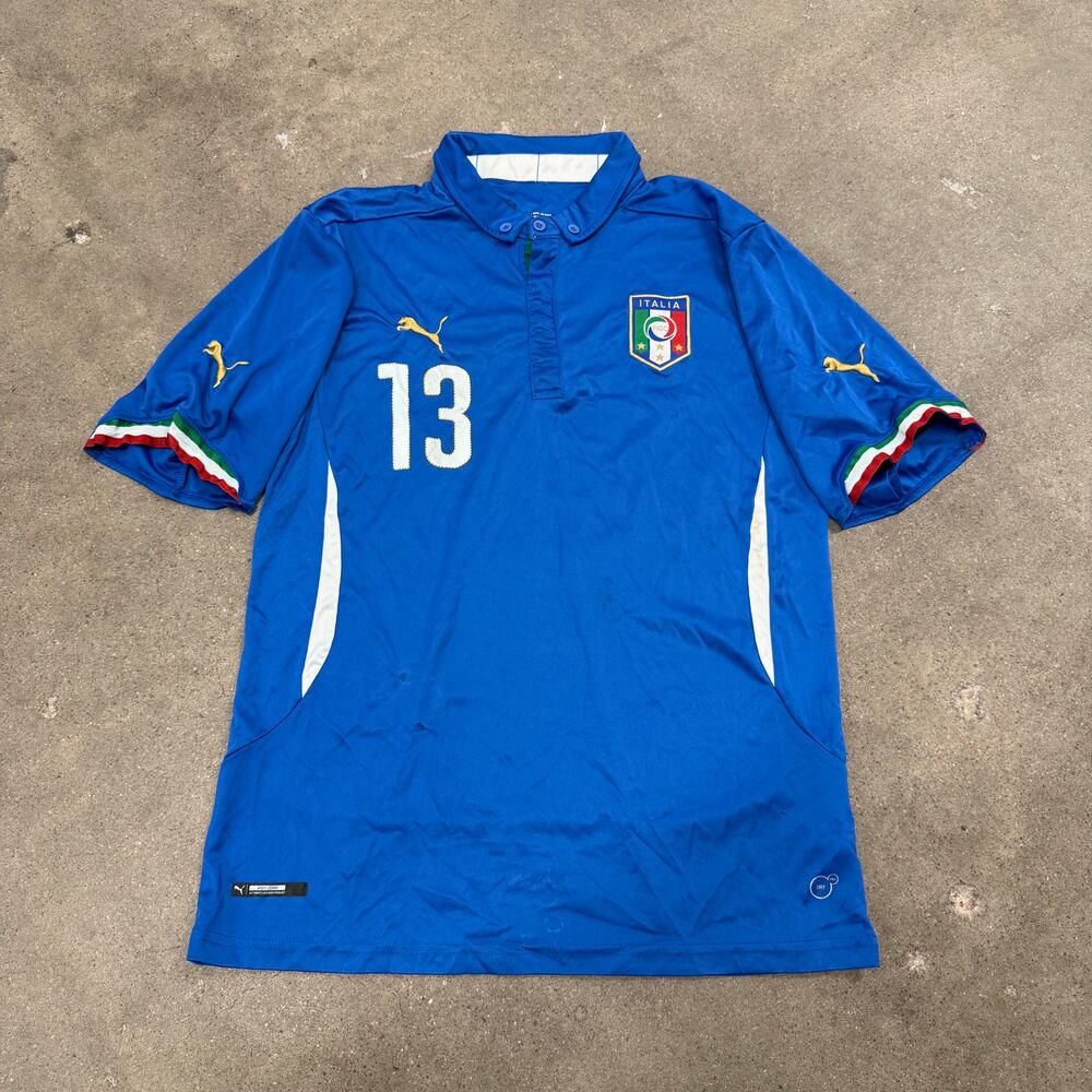 2014 Puma Italy #13 Blue Home Soccer Polo Jersey Men Medium World Cup